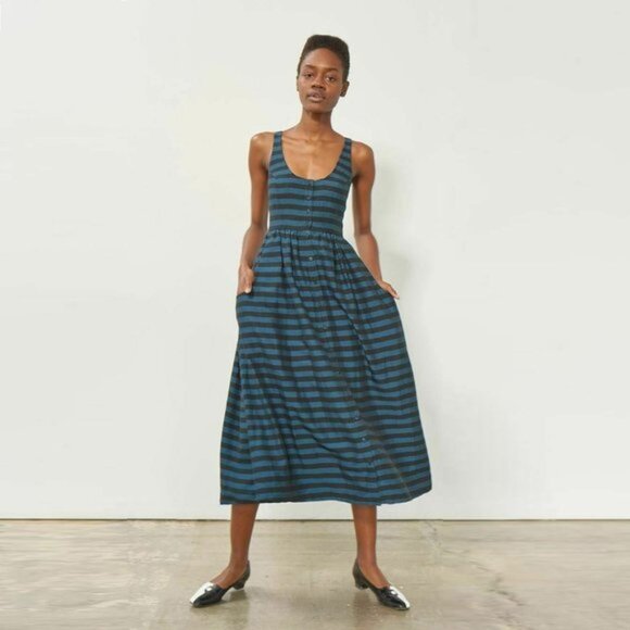 Mara Hoffman Annie button-down midi dress in indigo and black - Picture 1 of 7